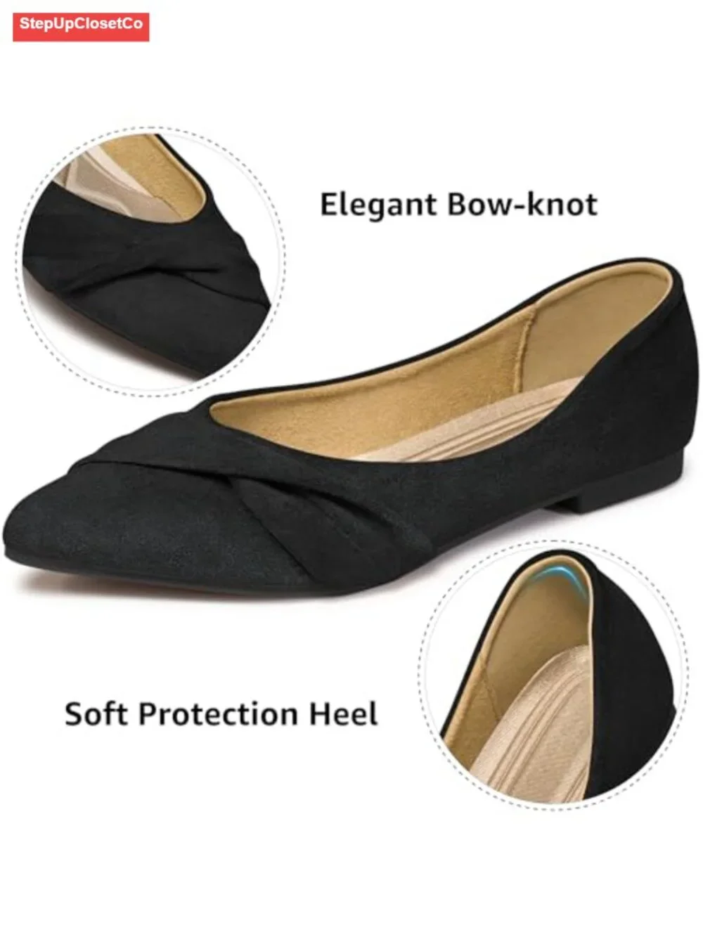 Women's Pointed Toe Suede Bow Ballet Flats - Slip On Dress Shoes